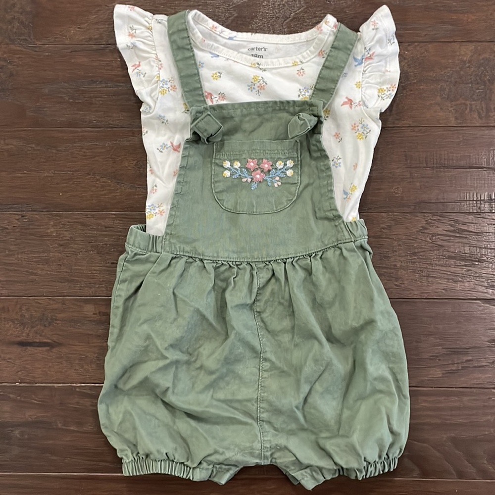 Floral Overall Onesie Outfit Set Girl 18M
